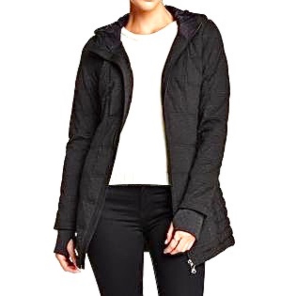 Blanc Noir Black Gray Quilted Down Hooded Full Zip Parka